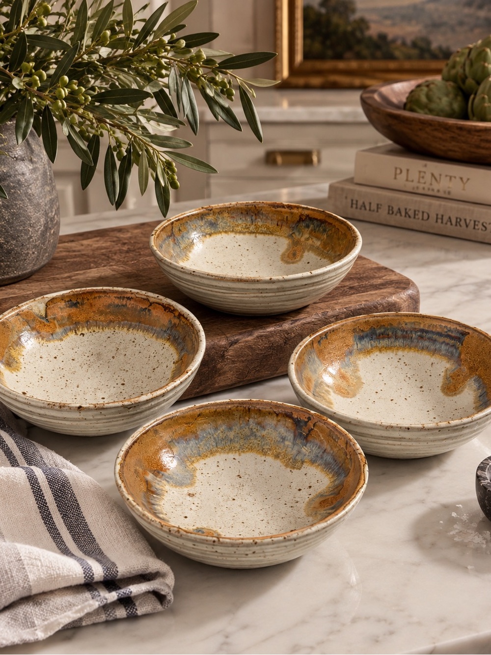 Handmade Studio Pottery Bowls | Set of 4 Reactive Glaze Stoneware